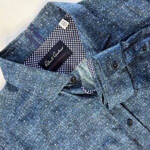 Robert Graham Shirt Men 2XL Blue Speckled Modern Long Sleeve Contrasting Trim
